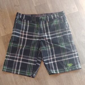 No Fear Swim Trunks Size 34 Black and Green Plaid Shorts